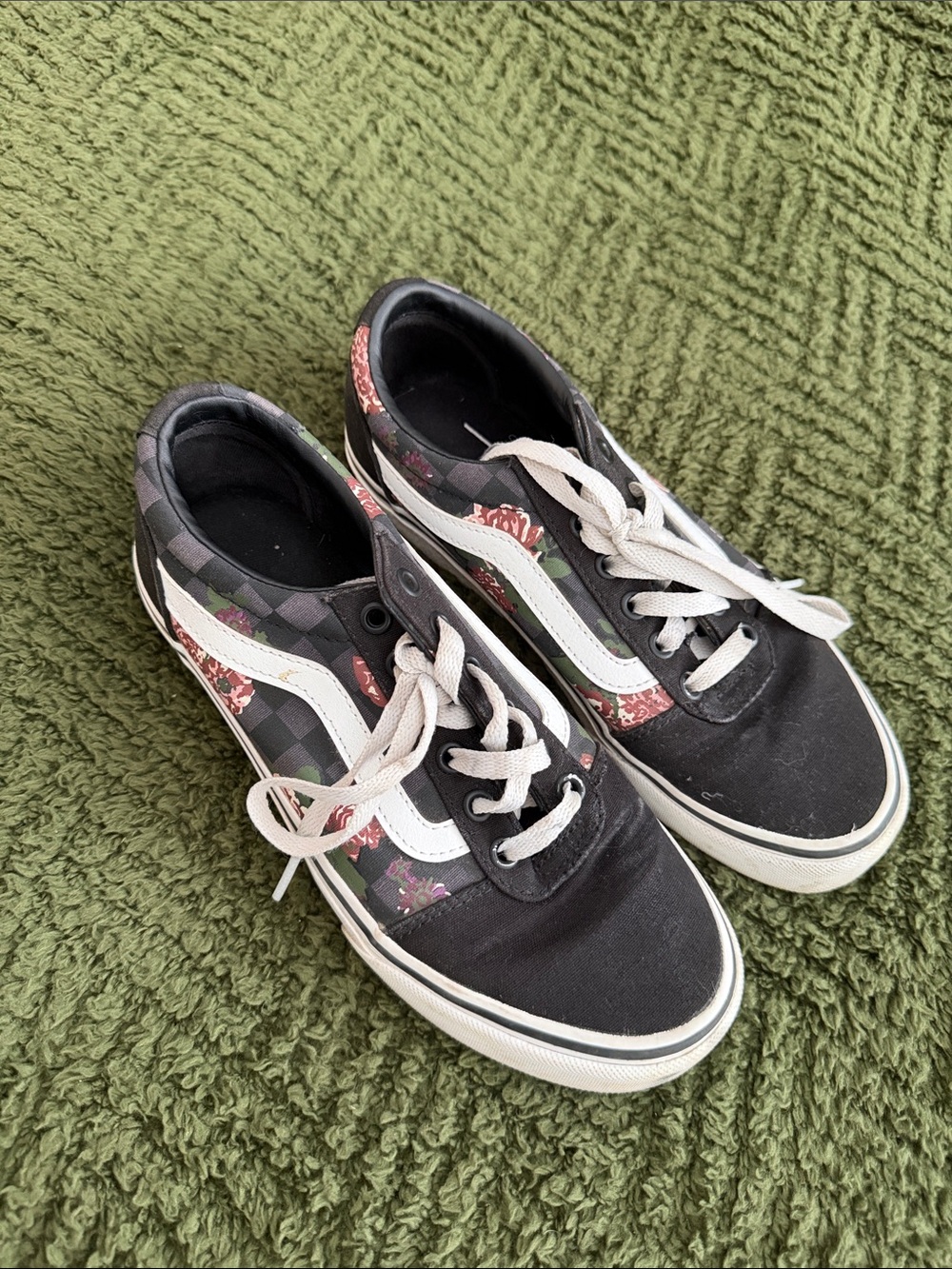 Vans Black White Floral Checkerboard Skate Shoes